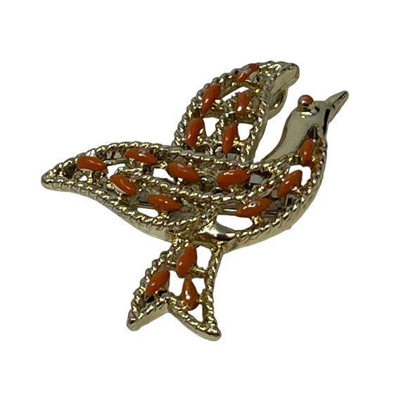 Gerrys Dove Brooch Pendant Gold Tone Orange Beads Vintage Open Work Bird Pin - Picture 7 of 7